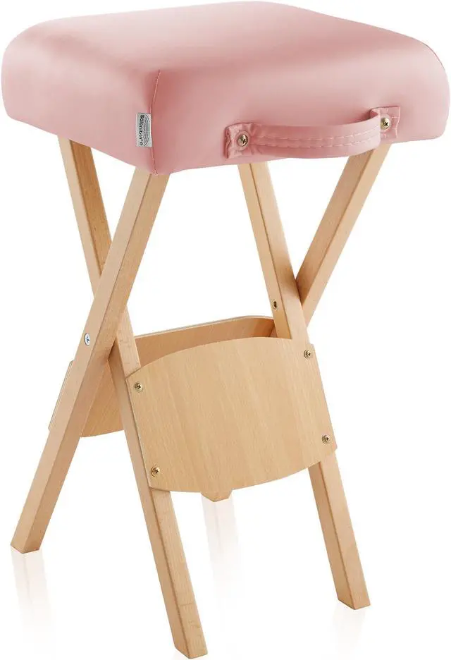 Alt view image 2 of 6 - Saloniture Wood Folding Massage Stool with Carrying Case, Pink