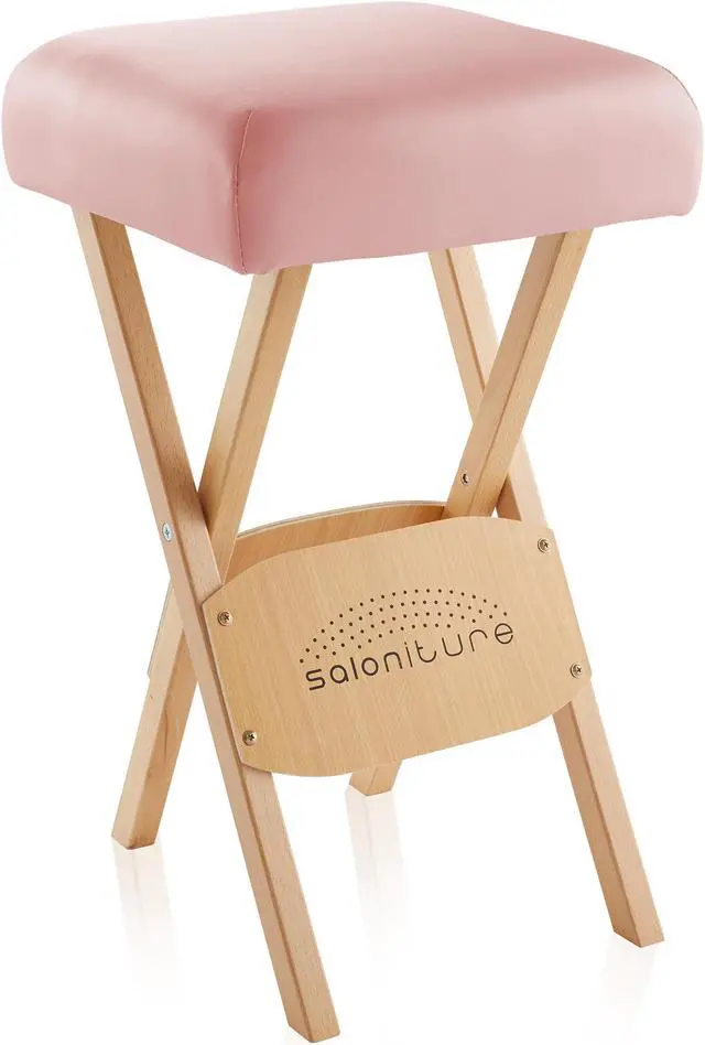 Main image of Saloniture Wood Folding Massage Stool with Carrying Case, Pink