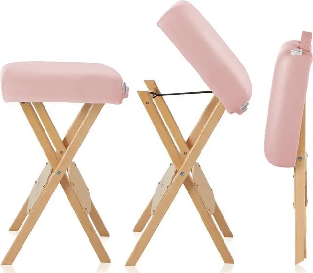 Alt view image 4 of 6 - Saloniture Wood Folding Massage Stool with Carrying Case, Pink
