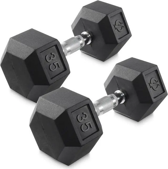 Main image of Philosophy Gym Rubber Coated Hex Dumbbell Hand Weights, 35 lb Pair