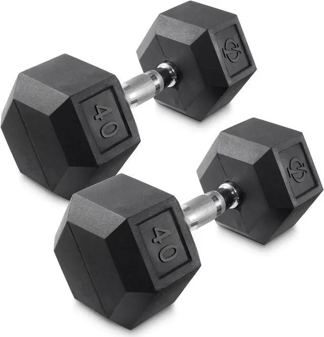 Main image of Philosophy Gym Rubber Coated Hex Dumbbell Hand Weights, 40 lb Pair
