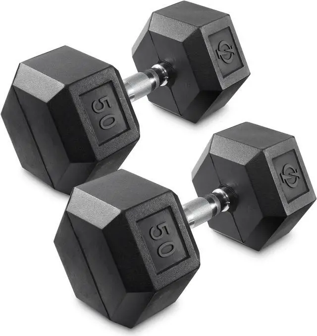 Main image of Philosophy Gym Rubber Coated Hex Dumbbell Hand Weights, 50 lb Pair