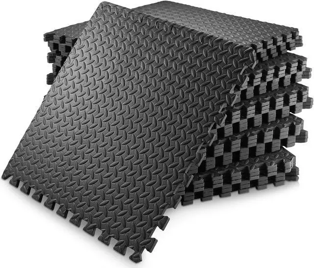 Main image of Philosophy Gym Pack of 30 Exercise Flooring Mats - 24 x 24 Inch Foam Rubber Interlocking Puzzle Floor Tiles - Black
