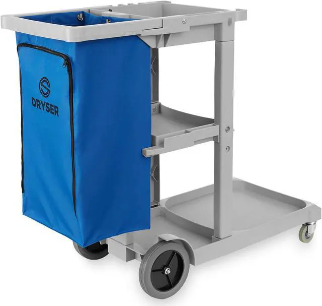 Main image of Dryser Commercial Janitorial Cleaning Cart on Wheels - Housekeeping Caddy with Shelves and Vinyl Bag