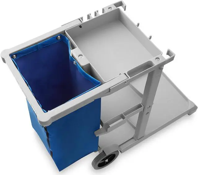 Alt view image 4 of 6 - Dryser Commercial Janitorial Cleaning Cart on Wheels - Housekeeping Caddy with Shelves and Vinyl Bag