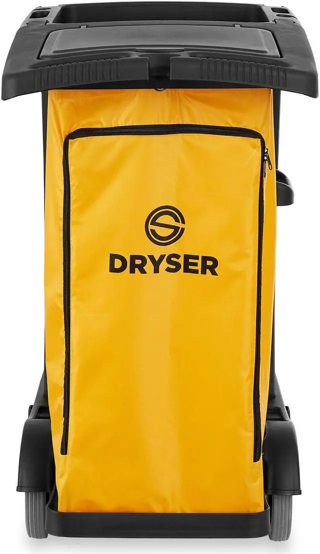 Alt view image 2 of 6 - Dryser Commercial Janitorial Cleaning Cart on Wheels - Black Housekeeping Caddy with Cover, Shelves and Vinyl Bag