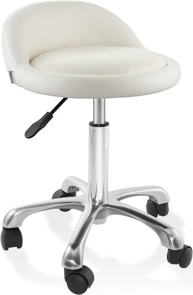 Main image of Saloniture Rolling Hydraulic Salon Stool with Low Backrest - Adjustable Swivel Chair for Spa, Shop, Salon, Massage, or Medical Office, Cream