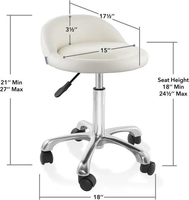 Alt view image 6 of 6 - Saloniture Rolling Hydraulic Salon Stool with Low Backrest - Adjustable Swivel Chair for Spa, Shop, Salon, Massage, or Medical Office, Cream