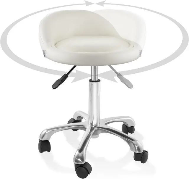 Alt view image 4 of 6 - Saloniture Rolling Hydraulic Salon Stool with Low Backrest - Adjustable Swivel Chair for Spa, Shop, Salon, Massage, or Medical Office, Cream