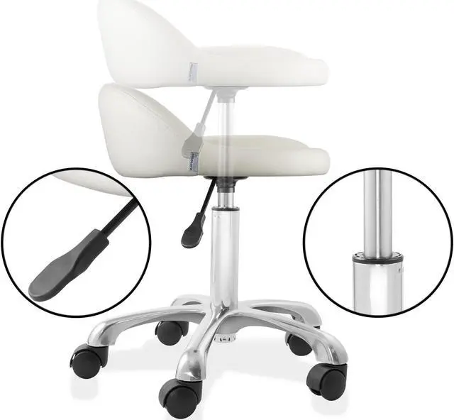 Alt view image 3 of 6 - Saloniture Rolling Hydraulic Salon Stool with Low Backrest - Adjustable Swivel Chair for Spa, Shop, Salon, Massage, or Medical Office, Cream