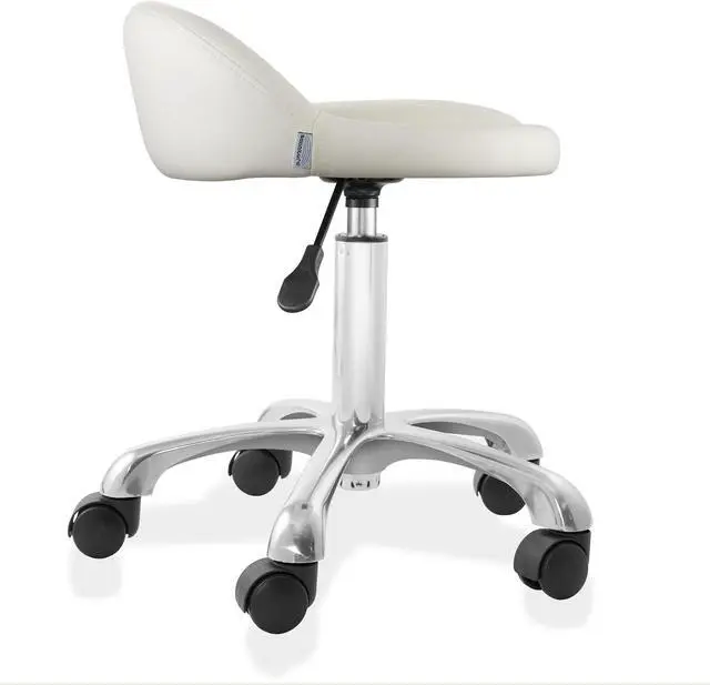 Alt view image 2 of 6 - Saloniture Rolling Hydraulic Salon Stool with Low Backrest - Adjustable Swivel Chair for Spa, Shop, Salon, Massage, or Medical Office, Cream