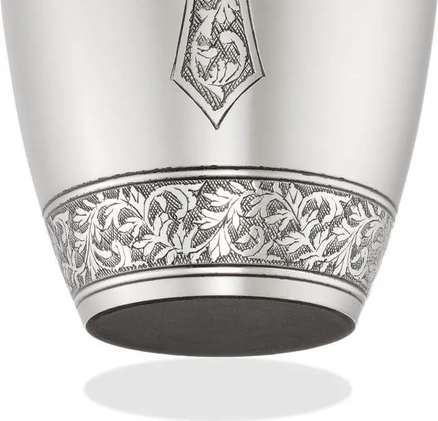 Alt view image 4 of 5 - Reminded Adult Cremation Memorial Urn for Human Ashes, Pewter Etched Cross Brass Funeral Urn with Velvet Bag