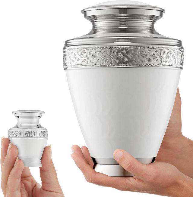 Alt view image 3 of 6 - Reminded Set of 5 White Celtic Cremation Urns for Human Ashes - 1 Adult + 4 Keepsake Token Size