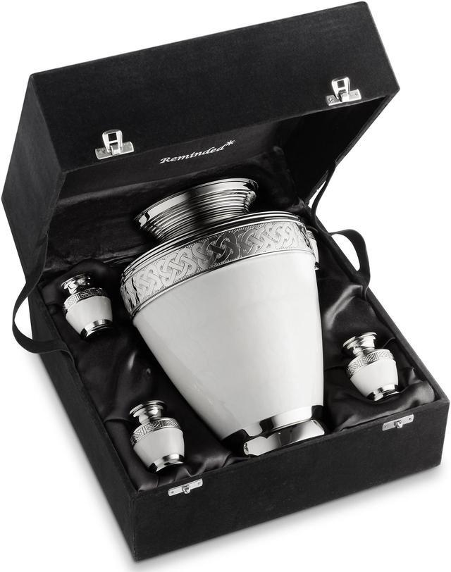 Alt view image 2 of 6 - Reminded Set of 5 White Celtic Cremation Urns for Human Ashes - 1 Adult + 4 Keepsake Token Size