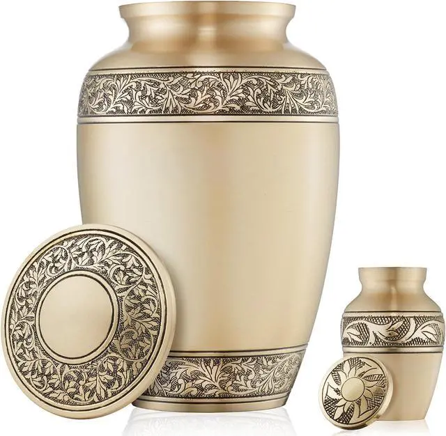 Alt view image 4 of 6 - Reminded Set of 5 Floral Cremation Urns for Human Ashes - 1 Adult + 4 Keepsake Token Size, Gold