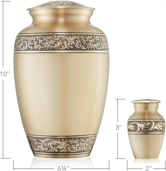 Alt view image 5 of 6 - Reminded Set of 5 Floral Cremation Urns for Human Ashes - 1 Adult + 4 Keepsake Token Size, Gold