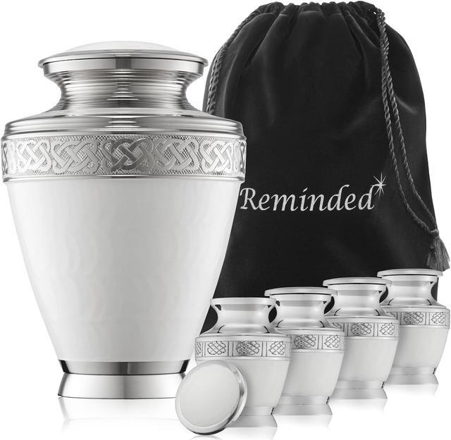 Main image of Reminded Set of 5 White Celtic Cremation Urns for Human Ashes - 1 Adult + 4 Keepsake Token Size