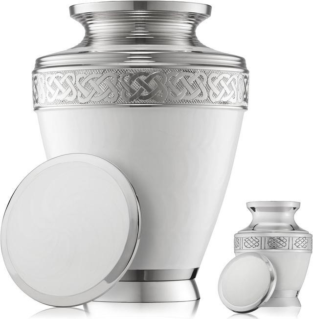 Alt view image 4 of 6 - Reminded Set of 5 White Celtic Cremation Urns for Human Ashes - 1 Adult + 4 Keepsake Token Size