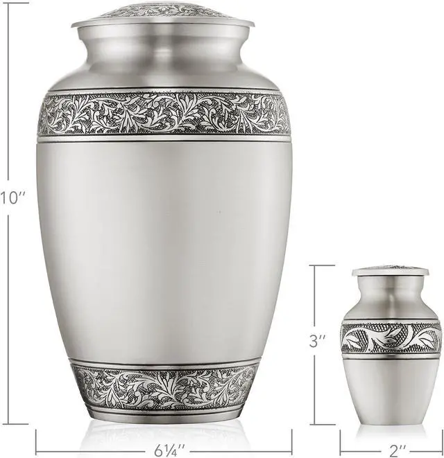 Alt view image 5 of 6 - Reminded Set of 5 Floral Cremation Urns for Human Ashes - 1 Adult + 4 Keepsake Token Size, Silver