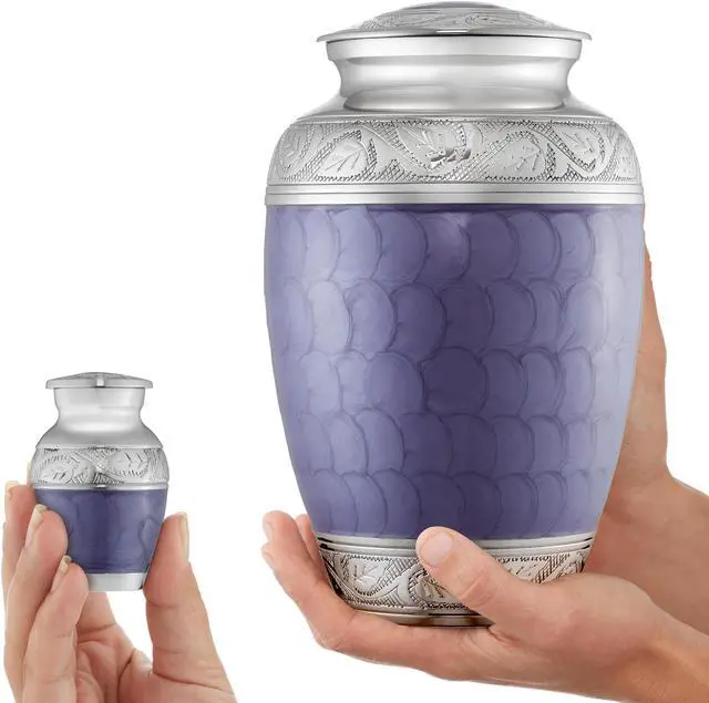 Alt view image 3 of 6 - Reminded Set of 5 Etched Cremation Urns for Human Ashes - 1 Adult + 4 Keepsake Token Size, Lavender