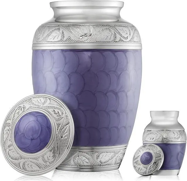 Alt view image 4 of 6 - Reminded Set of 5 Etched Cremation Urns for Human Ashes - 1 Adult + 4 Keepsake Token Size, Lavender