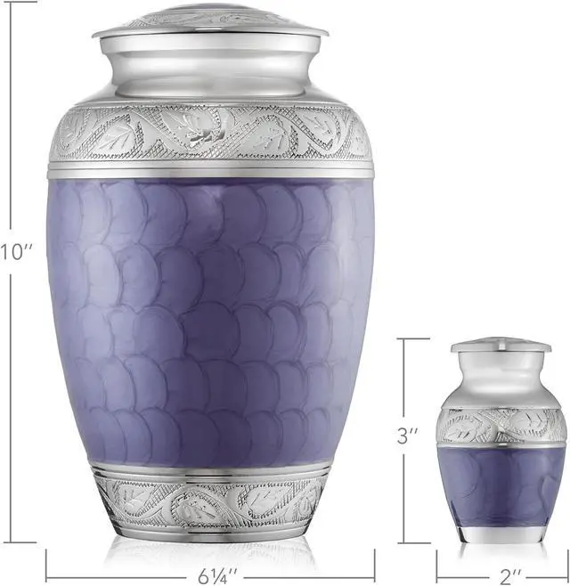 Alt view image 5 of 6 - Reminded Set of 5 Etched Cremation Urns for Human Ashes - 1 Adult + 4 Keepsake Token Size, Lavender