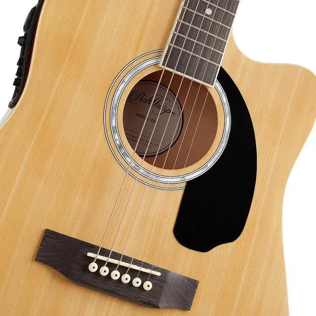 Alt view image 3 of 6 - Ashthorpe Full-Size Thinline Cutaway Acoustic Electric Guitar Package with 10 Watt Amp - Natural