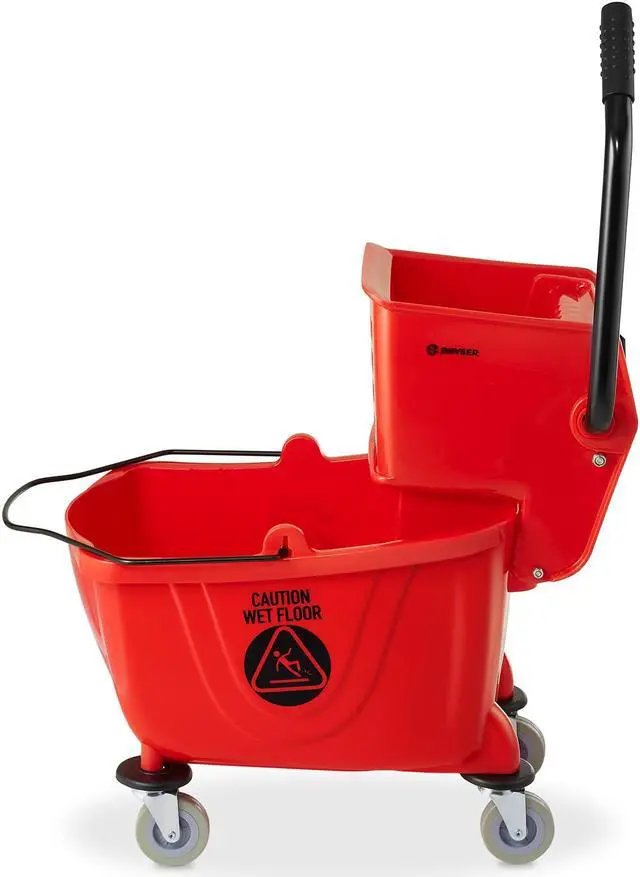 Alt view image 2 of 6 - Dryser Commercial Mop Bucket with Side Press Wringer, 26 Quart, Red