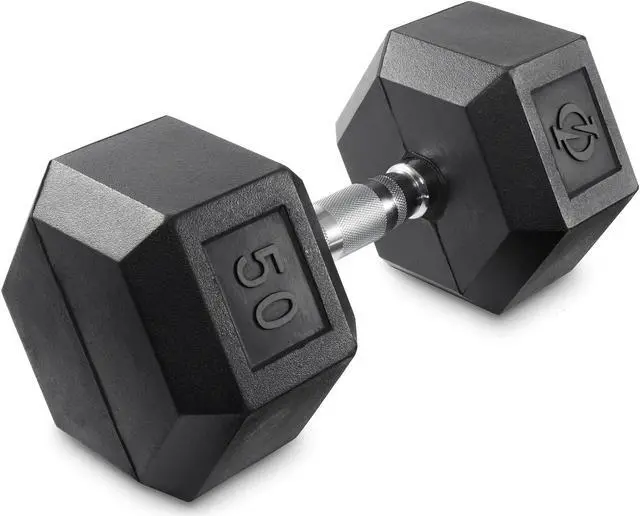 Main image of Philosophy Gym Rubber Coated Hex Dumbbell Hand Weight, 50 lbs