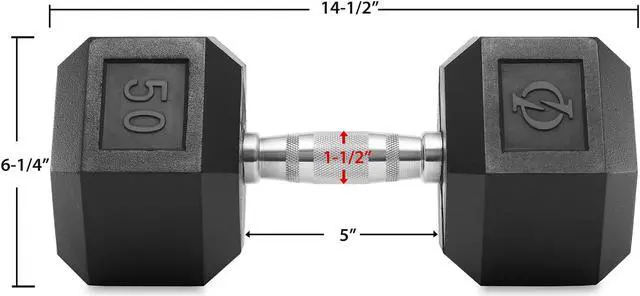 Alt view image 3 of 6 - Philosophy Gym Rubber Coated Hex Dumbbell Hand Weight, 50 lbs