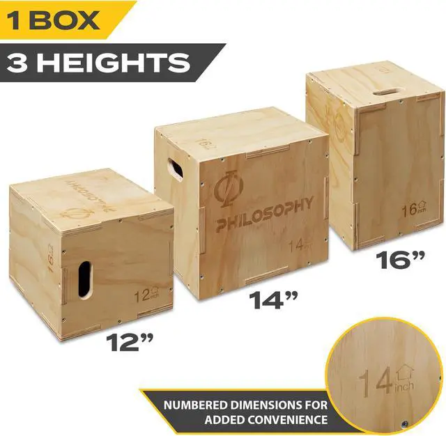 Alt view image 2 of 6 - Philosophy Gym 3 in 1 Wood Plyometric Box -  16" x 14" x 12" Jumping Plyo Box for Training and Conditioning