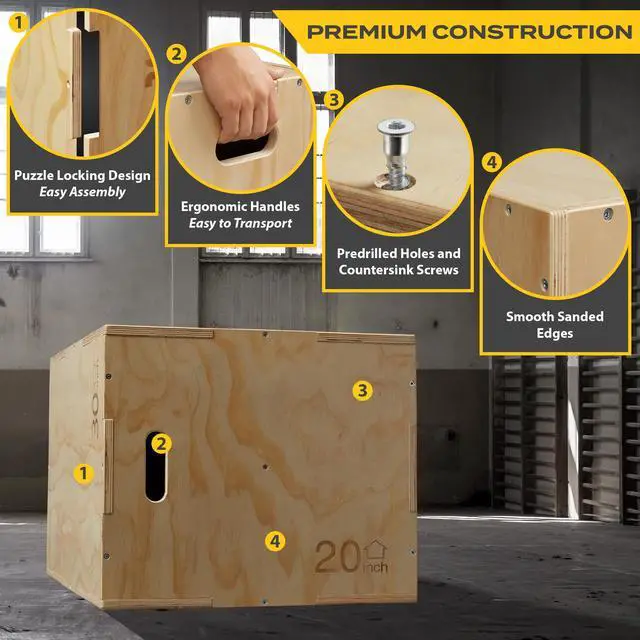 Alt view image 3 of 6 - Philosophy Gym 3 in 1 Wood Plyometric Box -  16" x 14" x 12" Jumping Plyo Box for Training and Conditioning