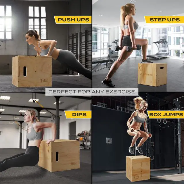 Alt view image 5 of 6 - Philosophy Gym 3 in 1 Wood Plyometric Box -  16" x 14" x 12" Jumping Plyo Box for Training and Conditioning