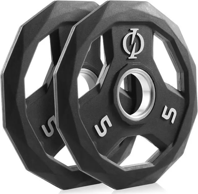 Alt view image 2 of 6 - Philosophy Gym Set of 2 Rubber Coated 2-inch Olympic Grip Weight Plates (5 LB each) for Weightlifting