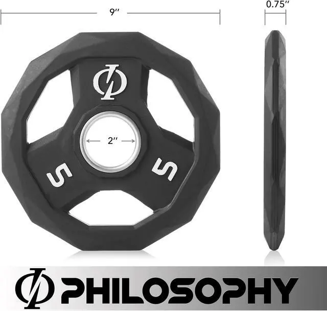 Alt view image 3 of 6 - Philosophy Gym Set of 2 Rubber Coated 2-inch Olympic Grip Weight Plates (5 LB each) for Weightlifting