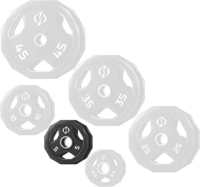 Alt view image 5 of 6 - Philosophy Gym Set of 2 Rubber Coated 2-inch Olympic Grip Weight Plates (5 LB each) for Weightlifting