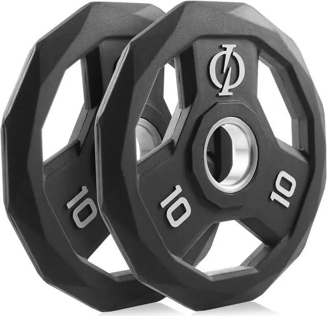 Alt view image 2 of 6 - Philosophy Gym Set of 2 Rubber Coated 2-inch Olympic Grip Weight Plates (10 LB each) for Weightlifting
