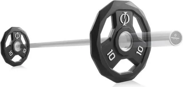 Alt view image 4 of 6 - Philosophy Gym Set of 2 Rubber Coated 2-inch Olympic Grip Weight Plates (10 LB each) for Weightlifting