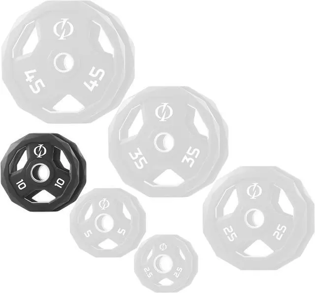 Alt view image 5 of 6 - Philosophy Gym Set of 2 Rubber Coated 2-inch Olympic Grip Weight Plates (10 LB each) for Weightlifting