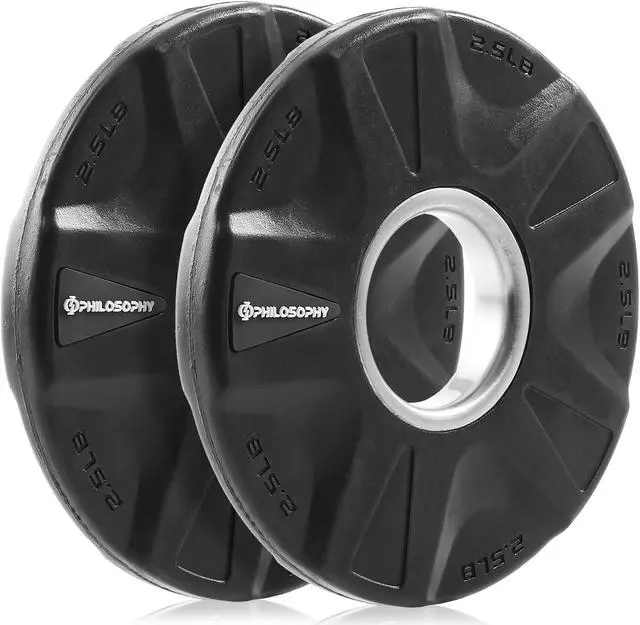 Alt view image 2 of 6 - Philosophy Gym Set of 2 Rubber Coated 2-inch Olympic Grip Weight Plates (10 LB each) for Weightlifting