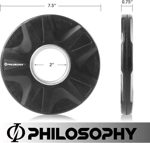 Alt view image 3 of 6 - Philosophy Gym Set of 2 Rubber Coated 2-inch Olympic Grip Weight Plates (10 LB each) for Weightlifting