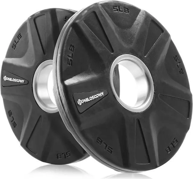 Main image of Philosophy Gym Set of 2 Rubber Coated 2-inch Olympic Grip Weight Plates (5 LB each) for Weightlifting