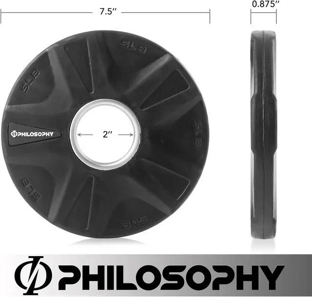 Alt view image 3 of 6 - Philosophy Gym Set of 2 Rubber Coated 2-inch Olympic Grip Weight Plates (5 LB each) for Weightlifting