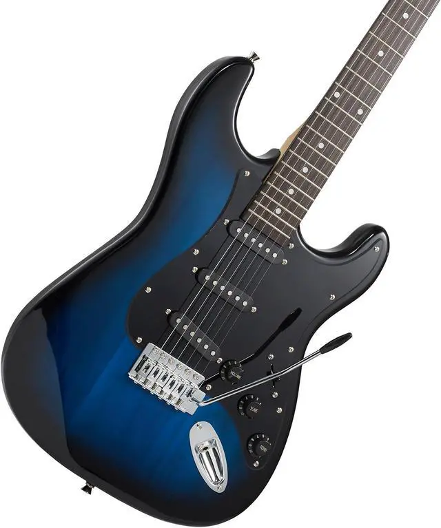 Alt view image 2 of 6 - Ashthorpe 39-Inch Electric Guitar (Blue-Black), Full-Size Guitar Kit with Padded Gig Bag, Tremolo Bar, Strap, Strings, Cable, Cloth, Picks