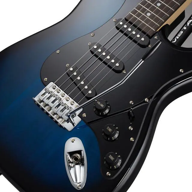 Alt view image 3 of 6 - Ashthorpe 39-Inch Electric Guitar (Blue-Black), Full-Size Guitar Kit with Padded Gig Bag, Tremolo Bar, Strap, Strings, Cable, Cloth, Picks