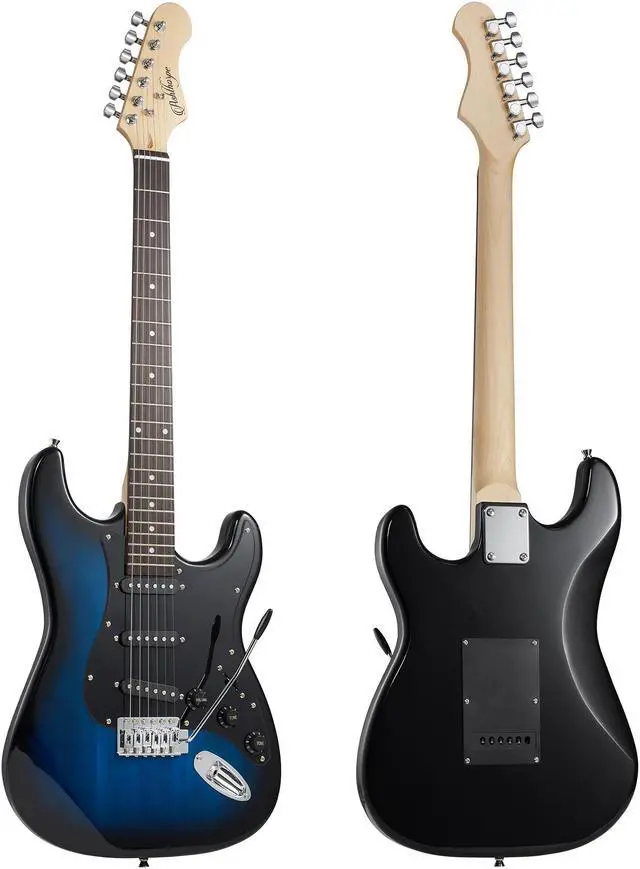 Alt view image 4 of 6 - Ashthorpe 39-Inch Electric Guitar (Blue-Black), Full-Size Guitar Kit with Padded Gig Bag, Tremolo Bar, Strap, Strings, Cable, Cloth, Picks