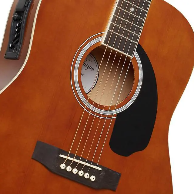 Alt view image 3 of 6 - Ashthorpe Full-Size Dreadnought Acoustic Electric Guitar Package with 10 Watt Amp - Brown