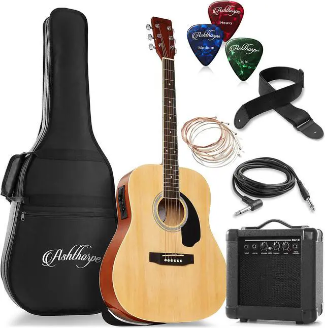 Main image of Ashthorpe Full-Size Dreadnought Acoustic Electric Guitar Package with 10 Watt Amp - Natural