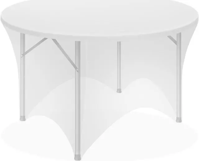 Alt view image 2 of 6 - Lann's Linens Premium 5' (60-inch) Round Spandex Tablecloth - Stretch Fitted Table Cover - White