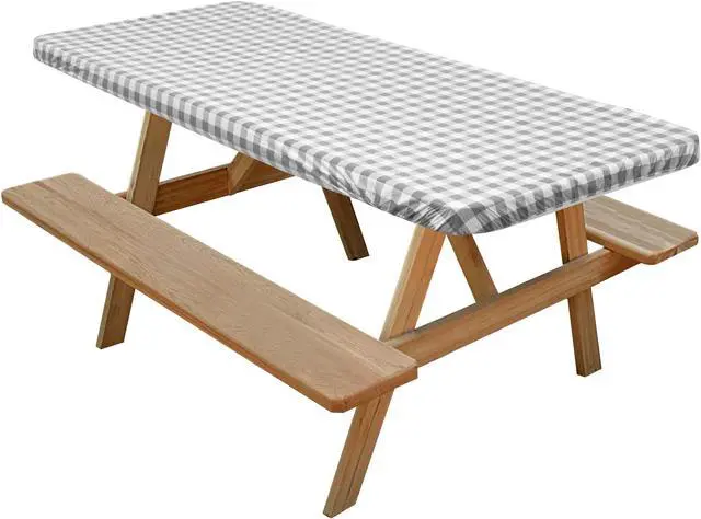 Alt view image 2 of 6 - Lann's Linens 72'' x 30'' Vinyl Tablecloth with Flannel Backing, Gray Checkered - Fitted Waterproof Table Cover for Indoor / Outdoor Use
